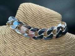 Men's 15.5mm Solid .925 Sterling Silver Flat Curb Chain Link Italy Bracelet 9" inch