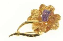 Gold Filled 3D Amethyst Inset Ornate Retro Flower Pin/Brooch