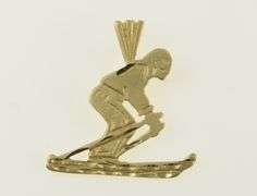14K Yellow Gold Diamond Cut Skier Vintage Sprorts Charm/Pendant