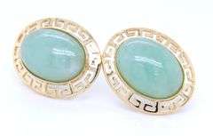 14kt Yellow gold oval Jade Greek key post earrings