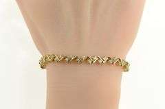 14K Yellow Gold Zig Zag White Sapphire Ornate Statement Tennis Bracelet