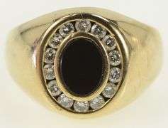 14K Yellow Gold 0.42 Ctw Diamond Black Onyx Oval Ring