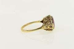 14K Yellow Gold Art Deco Syn. Ruby Leaf Vine Filigree Ring