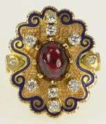 14K Yellow Gold 4.25 Ctw Syn. Ruby Diamond Enamel Ring