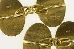 18K Yellow Gold Victorian Painted Ceramic Boat Ship Sail Cuff Links