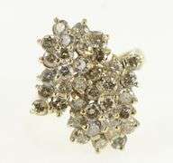 14K Yellow Gold 2.50 Ctw Diamond Cluster Vintage Cocktail Ring