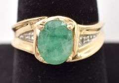 Amazing 10K Yellow Gold Emerald and Diamond Ring