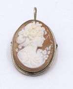 Lot of 2 Cameo pendants brooches in sterling silver