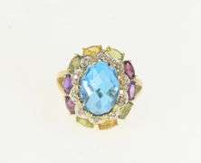 14K Yellow Gold Topaz Diamond Amethyst Citrine Halo Ring