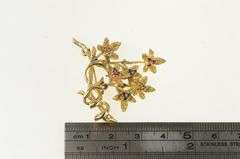 14K Yellow Gold Diamond Sapphire Ruby Leaf Fringe Pin/Brooch