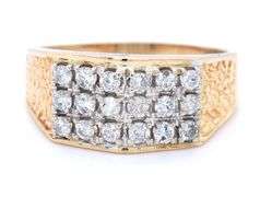 Gent's 14kt yellow gold 0.70ctw three row diamond ring