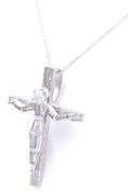 18kt White gold 1.05ctw baguette and oval diamond crucifix pendant on chain