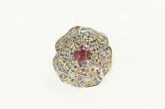 14K White Gold 7.00 Ctw Pink Sapphire Pave Encrusted Flower Ring