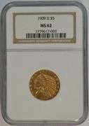 Fully struck Choice BU 1909-D $5 Indian Gold Piece. NGC MS62
