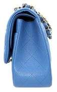 CHANEL Blue Quilted Jumbo Classic Double Flap, Caviar Leather Shoulder Bag W/ Dustbag & Card