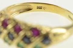 14K Yellow Gold Natural Emerald Ruby Sapphire Striped Band Ring