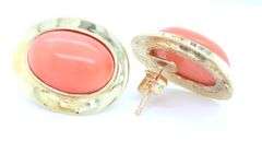 14kt Yellow gold oval coral cab earrings