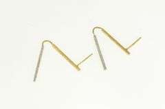 18K Yellow Gold Two Tone Textured Bar Vintage Dangle Earrings