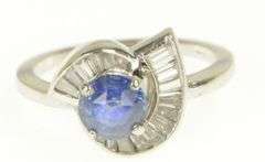 14K White Gold 1.80 Ctw Sapphire Baguette Diamond Engagement Ring