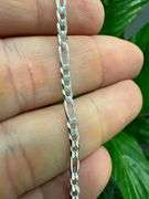 Sterling Silver Diamond-Cut Figaro Link Chain 3.1mm Solid 925 Italy Anklet 9" inch