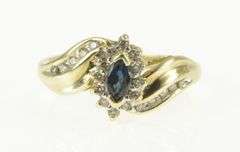 10K Yellow Gold Marquise Sapphire Diamond Halo Bypass Ring
