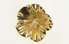 14K Yellow Gold Hibiscus Flower 3D Floral Botanical Pendant
