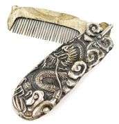 Antique Silver Dragon Comb & Case