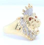 10kt Yellow gold 1ctw diamond and ruby eye lion head ring
