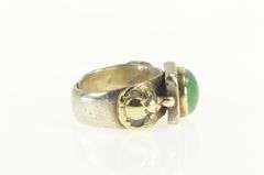 Sterling Silver Ornate Chinese Green Chalcedony 18k Two Tone Ring