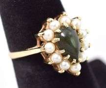 Soulful 10K Yellow Gold Nephrite and Pearl Seed Ring