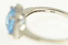 10K White Gold Cushion Blue Topaz Diamond Halo Ring