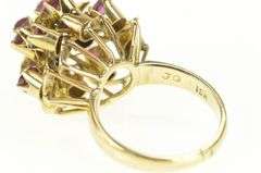 18K Yellow Gold 1960's Pink Sapphire Floral Cluster Cocktail Ring