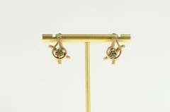 14K Yellow Gold Victorian Emerald Seed Pearl Flower Swirl Bar Earrings