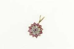 10K Yellow Gold Vintage Diamond Ruby Halo Cluster Pendant