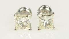 14K Yellow Gold 1.50 Ctw Princess Diamond Vintage Stud Earrings