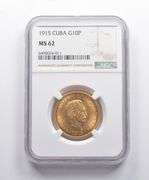 MS62 1915 Cuba Gold 10 Pesos NGC