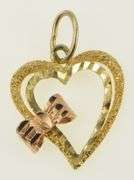 14K Yellow Gold Two Tone Heart Love Symbol Bow Charm/Pendant