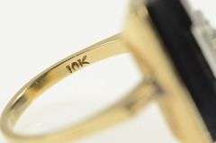 10K Yellow Gold 1950's Black Onyx CZ Diamond Statement Ring