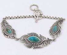 925 Sterling silver signed Turquoise feather link bracelet