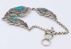 925 Sterling silver signed Turquoise feather link bracelet