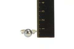 14K White Gold Pearl Diamond Three Stone Engagement Ring