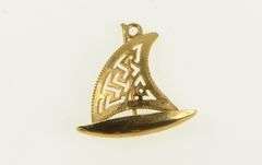 18K Yellow Gold 3D Greek Wave Pattern Sail Boat Charm/Pendant