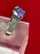 CERTIFIED 14K WHITE GOLD DIAMOND AND TANZANITE RING
