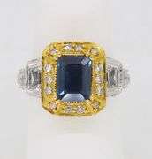 LeVian Blue Sapphire & Diamond Halo Ring