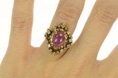 14K Yellow Gold 4.27 Ctw Ruby Cabochon Diamond Cocktail Ring
