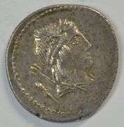 Scarce Roman Republic Silver Denarius of L Julius Bursio, 85 BC