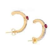 18 Kt Gold Plated Ruby and 20 Diamond Earrings