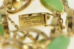 14K Yellow Gold Ornate Floral Motif Pearl Jade Vintage Bracelet