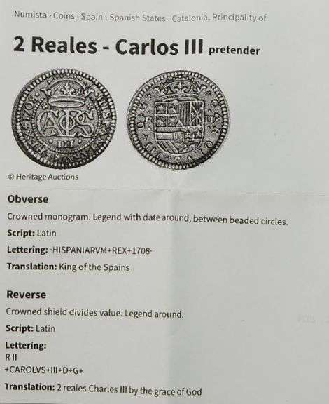 Spain 1707-1714 2 Reales Cut Into 1/4 Reale, Circulated