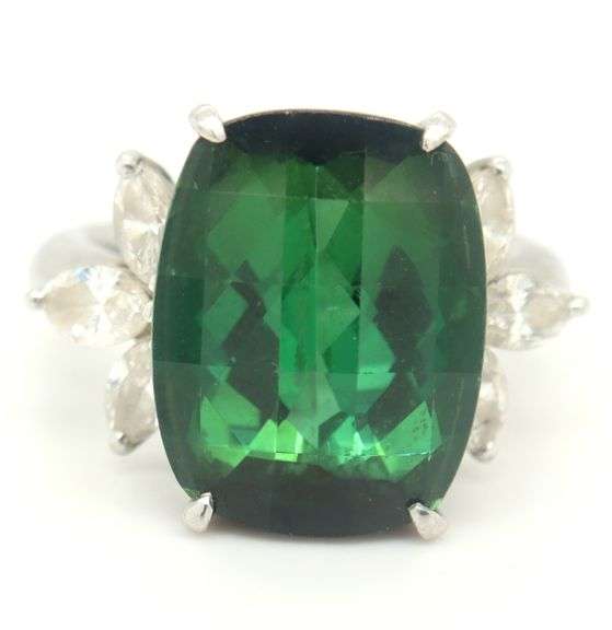 Impressive Platinum Tourmaline and Diamond Ring